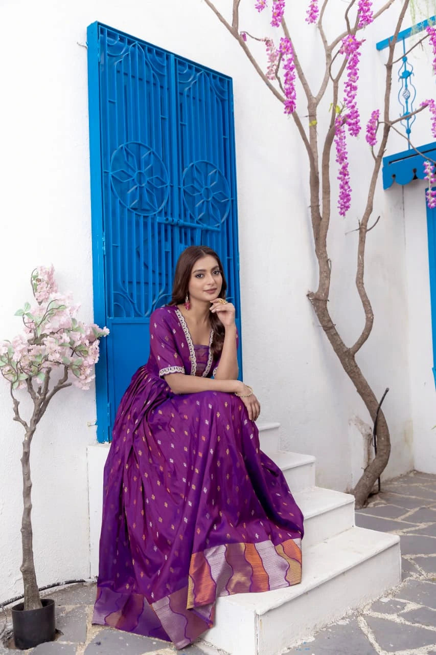 Dark Purple Silk Dress Kalyanja Fashion